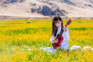 girl, Asian, Summer, Guitar, Music
