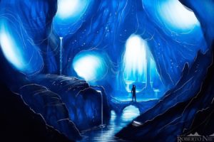 ice, Landscapes, Caves, Silhouettes, Fantasy, Art, Artwork, Rivers, Cavern, Mystical, Abstract