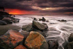 rocks, Stones, Ocean, Beach, Sunset
