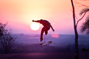 skateboard, Skateboarding, Jump, Stop, Action, Sunset