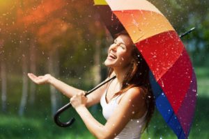 mood, Girl, Brunette, Smile, Joy, Positive, Happy, Fun, Umbrella, Umbrella, Color, Rain, Rain, Drops, Summer, Sun