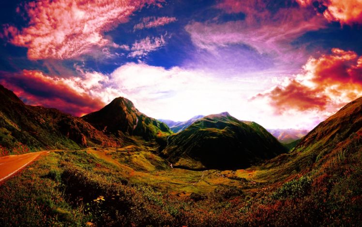 sunset, Mountain, Road, Sky, Landscape HD Wallpaper Desktop Background