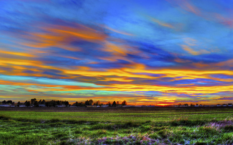 sunset, Sky, Field, House, Landscape, Panorama, Hdr HD Wallpaper Desktop Background