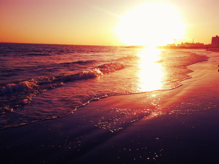 sunrise, Beach, Waves HD Wallpaper Desktop Background