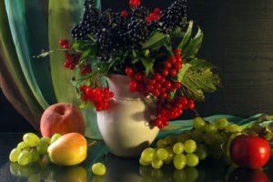 fruit, Still, Life, Grapes, Vase, Food