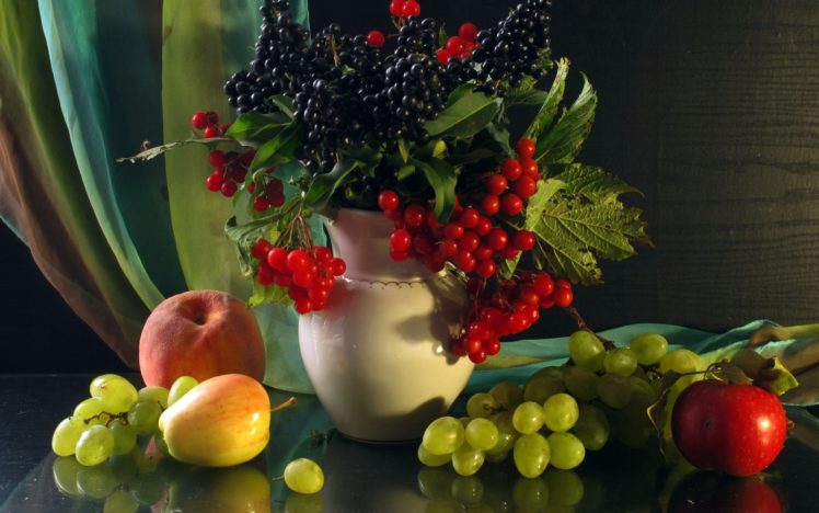 fruit, Still, Life, Grapes, Vase, Food HD Wallpaper Desktop Background