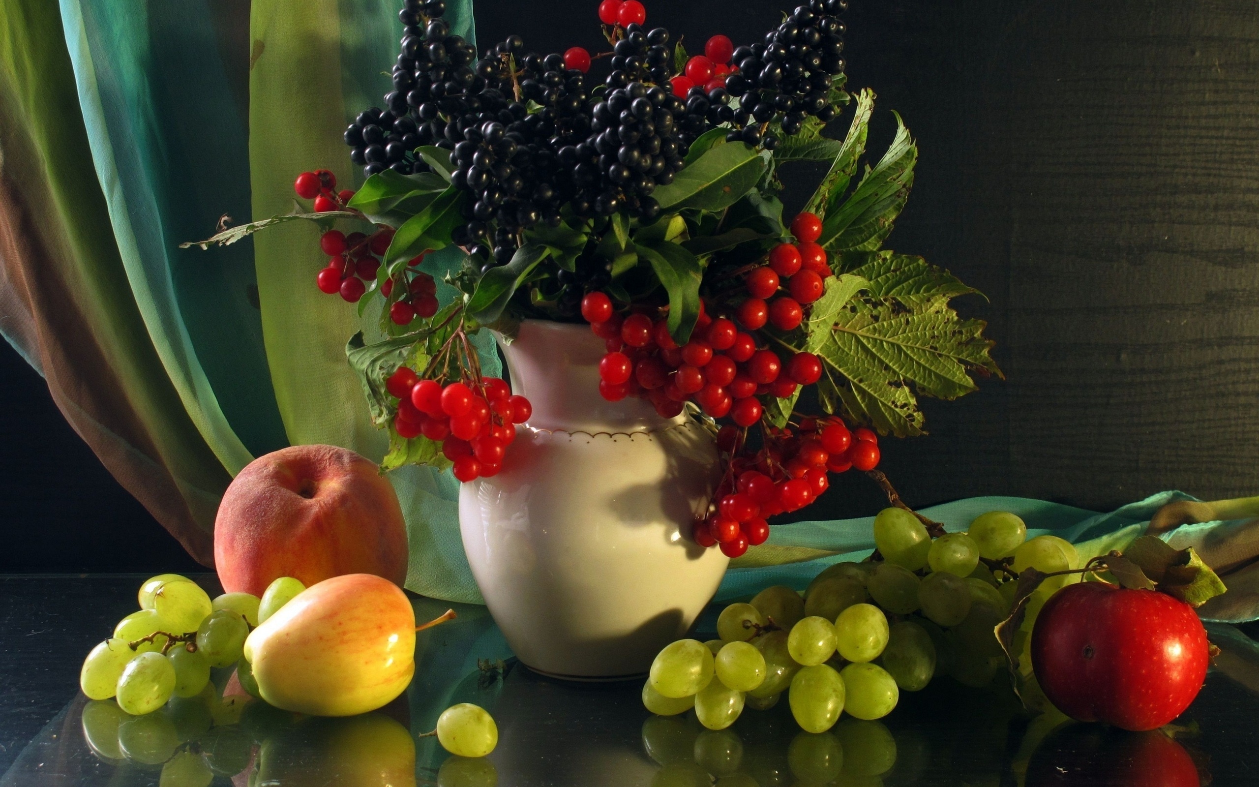 fruit, Still, Life, Grapes, Vase, Food Wallpaper