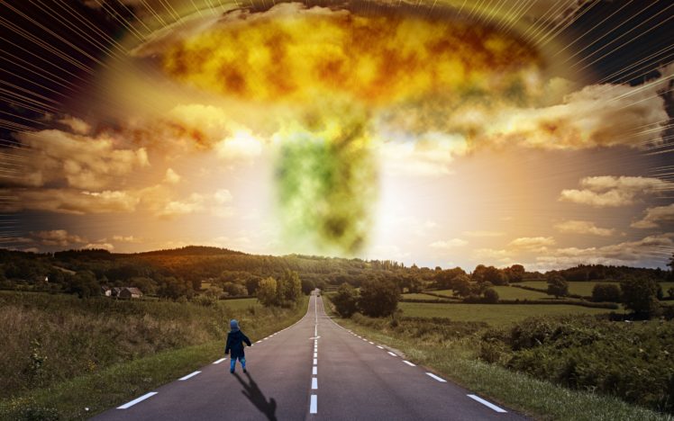 road, Child, Explosion, Apocalypse, Signs, Houses, Trees, Apocalyptic, Nuclear, Radiation, Bomb HD Wallpaper Desktop Background