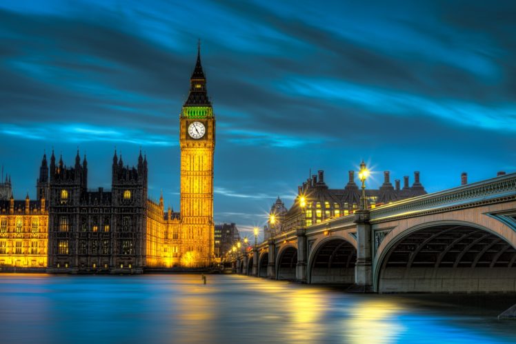 big, Ben, Westminster, Palace, London, England, Uk, Lighting, Lights, Lights, Bridge, Water, River, Exposure, Timelapse, Reflection HD Wallpaper Desktop Background