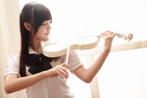 girl, Asian, Violin, Music