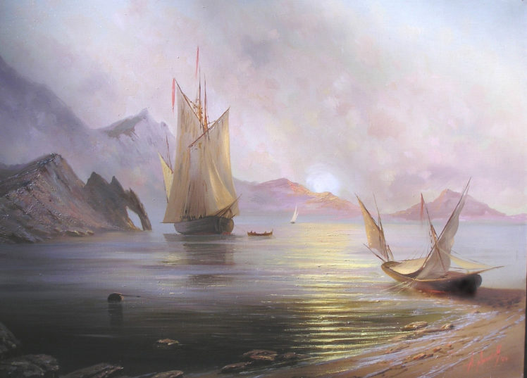 crimea, Sea, Ship, Boat, Sail, Mountain, Beauty HD Wallpaper Desktop Background