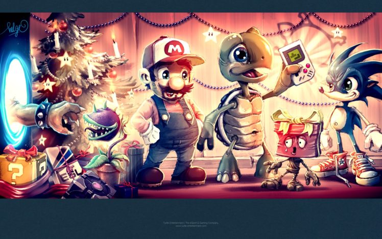 mario, Turtle, Sonic, Game, Boy, Christmas, Portal, Companion, Cube HD Wallpaper Desktop Background