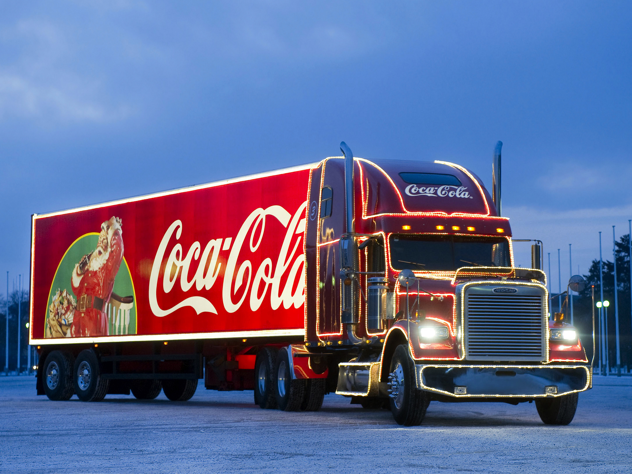 2009, Freightliner, Classic, Coca, Cola, Christmas, Semi, Tractor, Drink Wallpaper