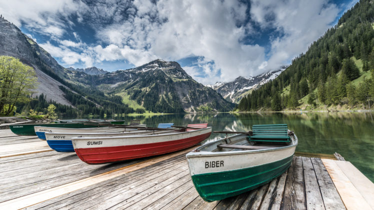 austria, Lake, Mountains, Marina, Boat HD Wallpaper Desktop Background
