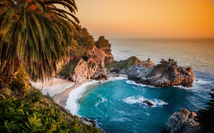 california, Pacific, Ocean, Waterfall HD Wallpaper Desktop Background