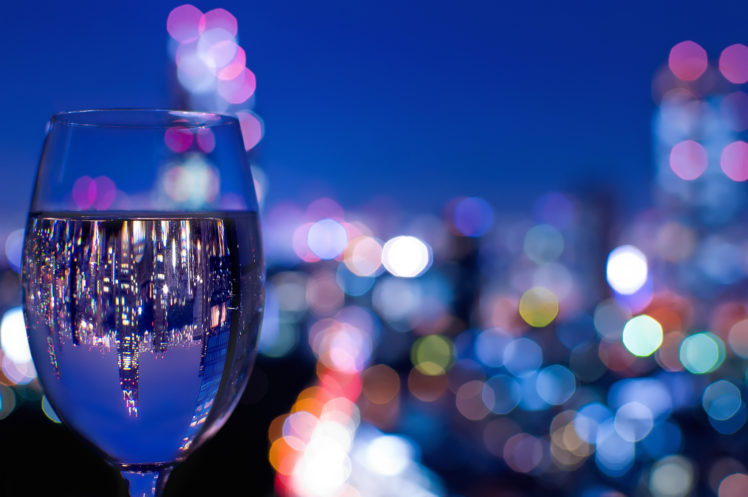glass, Wine, Glass, Glass, Reflection, Night, City, Tokyo, Japan, Reflections, Bokeh, Close up HD Wallpaper Desktop Background