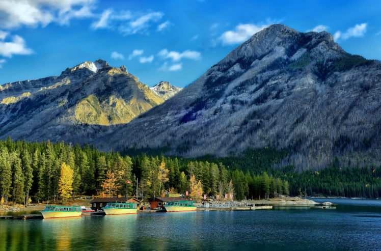marina, Boats, Forest, Lake, Mountains, Landscape HD Wallpaper Desktop Background