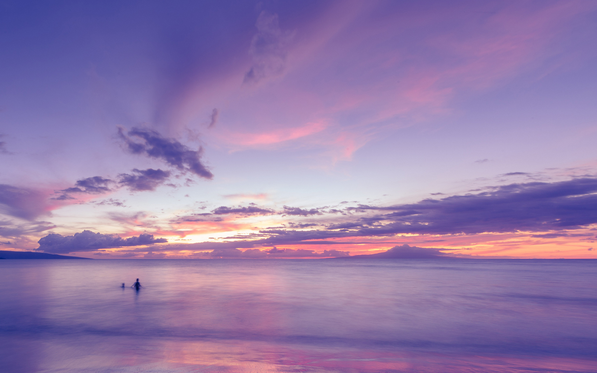 ocean, Clouds, Sunset, Purple, Beach Wallpaper
