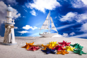 sky, Sailing, Boats, Lighthouse, Starfish, Toys, Clouds, Sand, Beach, Bokeh, Summer