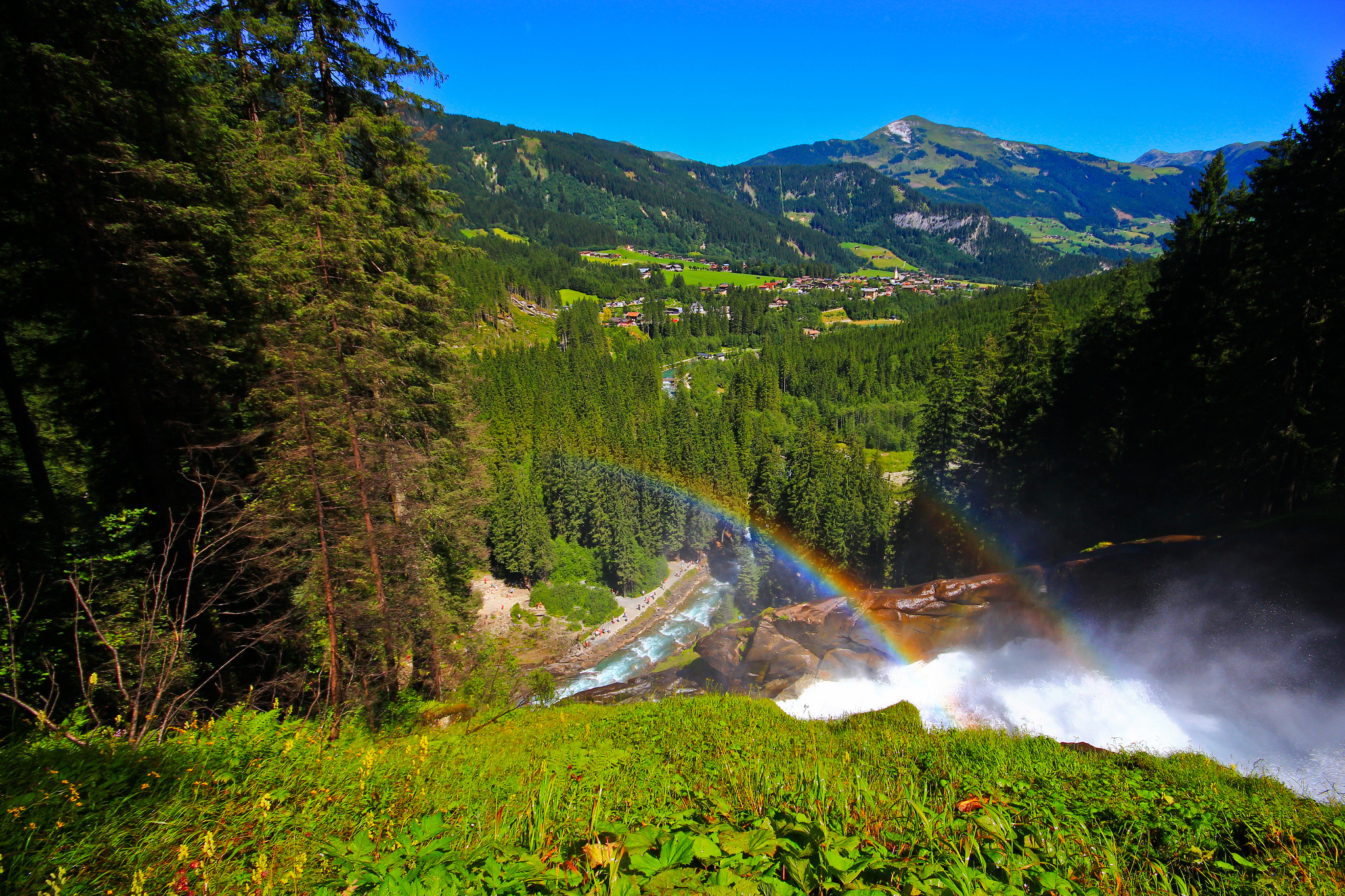 austria, Rainbow, Mountains, Valley, Village, Forest, Panorama, Landscape Wallpaper
