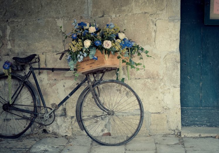 roses, Flowers, Baskets, Boxes, Bicycle, Mood HD Wallpaper Desktop Background