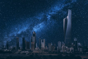 kuwait, The, Stars, Sky, Night, City, Buildings