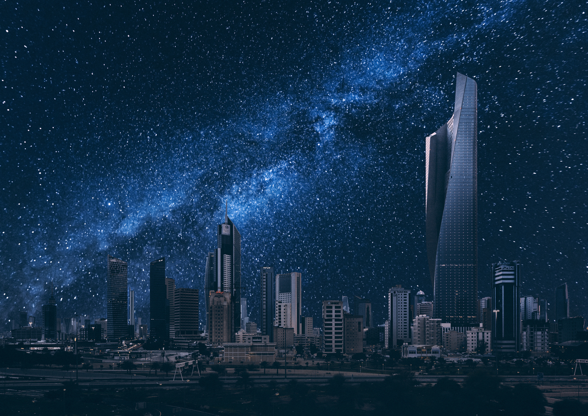 kuwait, The, Stars, Sky, Night, City, Buildings Wallpaper