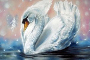painting, Swan, White, Wings, Water, Fairy