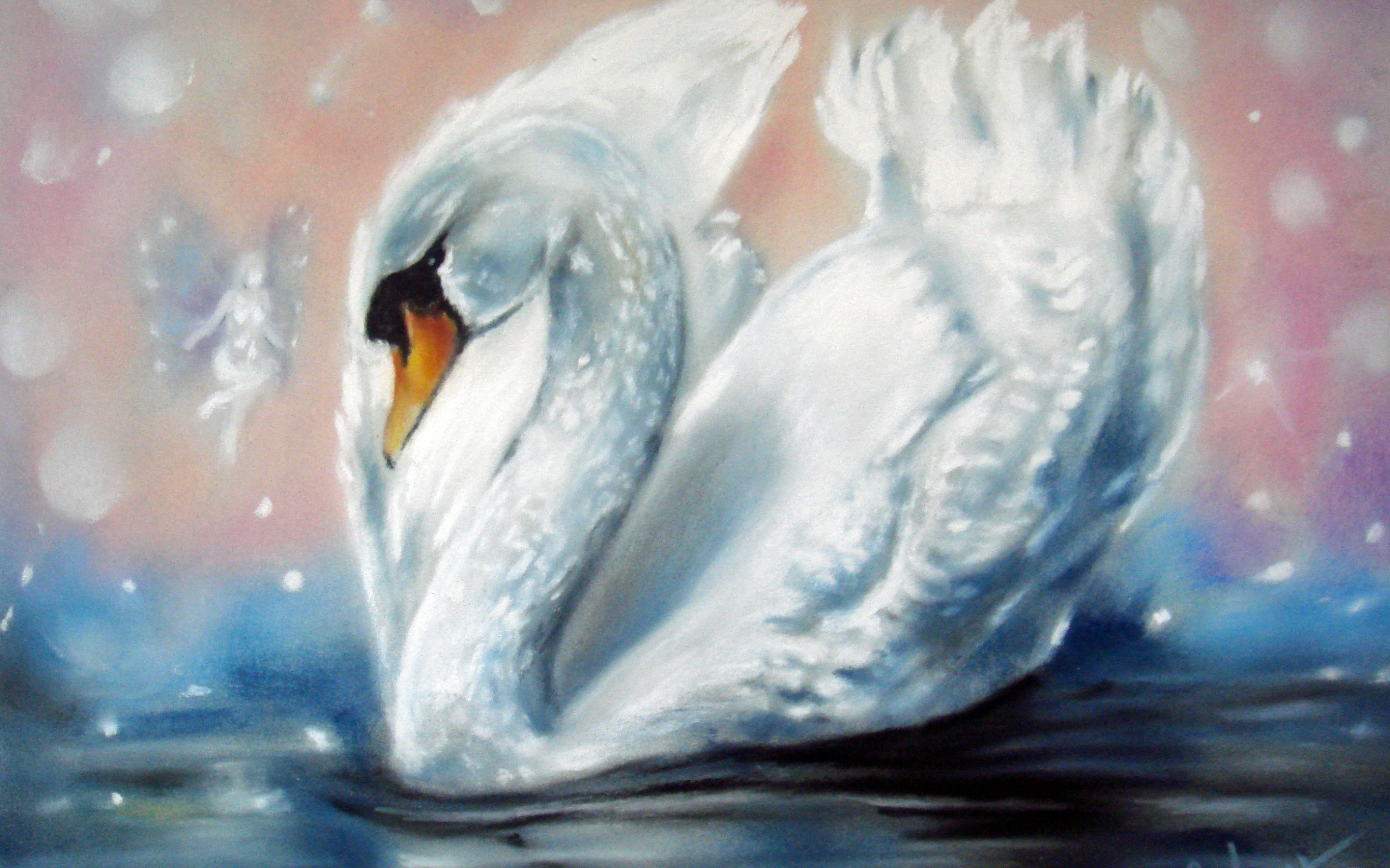 painting, Swan, White, Wings, Water, Fairy Wallpaper