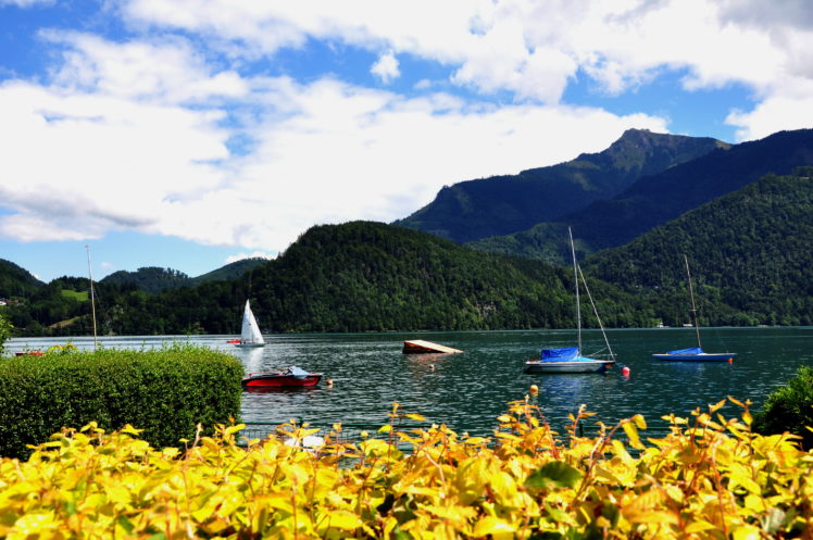 scenery, Austria, Sky, Boat, Lake HD Wallpaper Desktop Background