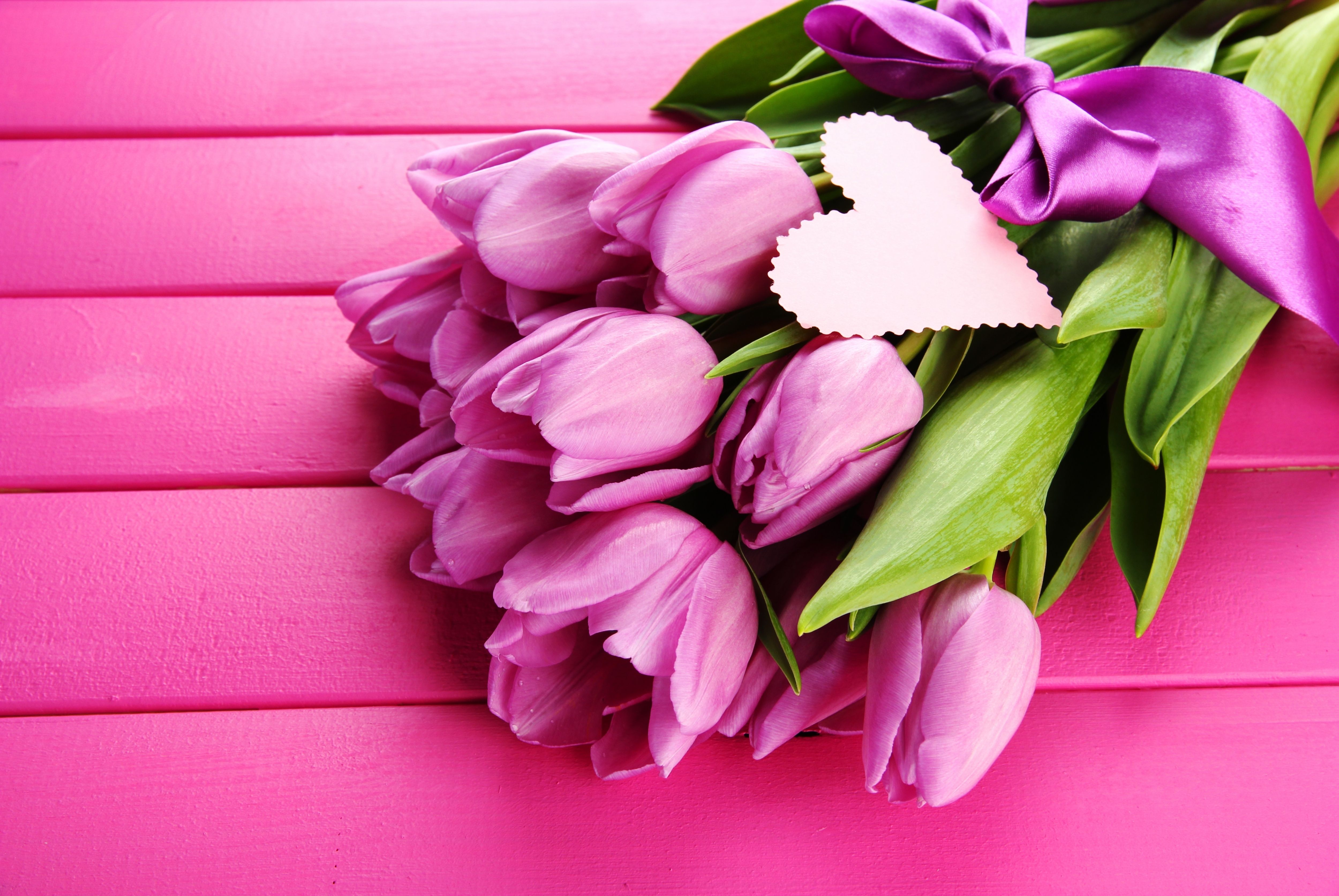 tulips, Bouquet, Violet, Love, Heart, Mood, Bokeh Wallpaper