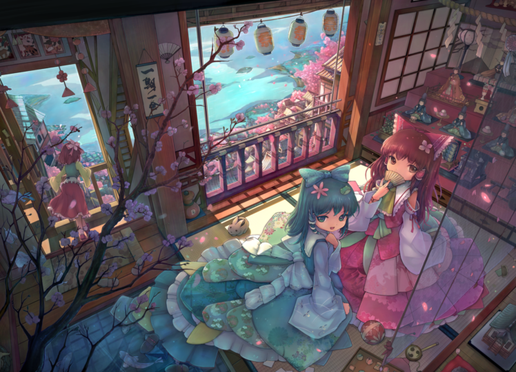 touhou, Cityscapes, Hakurei, Reimu, Artwork, Anime, Hieda, No, Akyu, Kochiya, Sanae, Anime, Girls HD Wallpaper Desktop Background