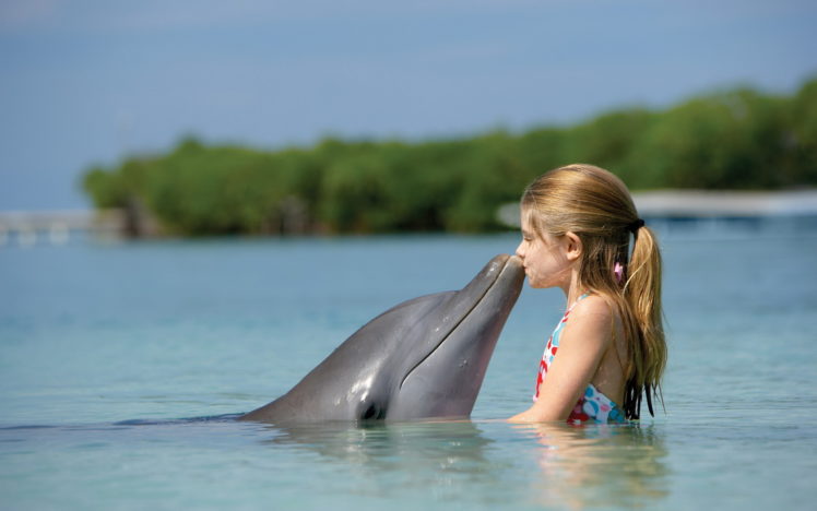 chiks, And, Water, Girl, Dolphin HD Wallpaper Desktop Background