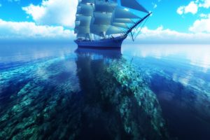 clouds, Sea, Ships, Digital, Art, Skyscapes, Coral, Reef