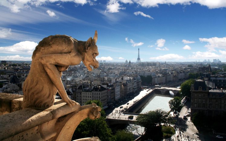 eiffel, Tower, Paris, Clouds, Cityscapes, Urban, Notre, Dame HD Wallpaper Desktop Background