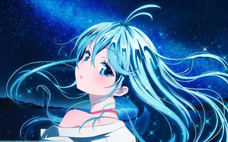 night, Blue, Eyes, Blue, Hair, Denpa, Onna, To, Seishun, Otoko, Touwa, Erio, Skyscapes, Anime, Girls HD Wallpaper Desktop Background