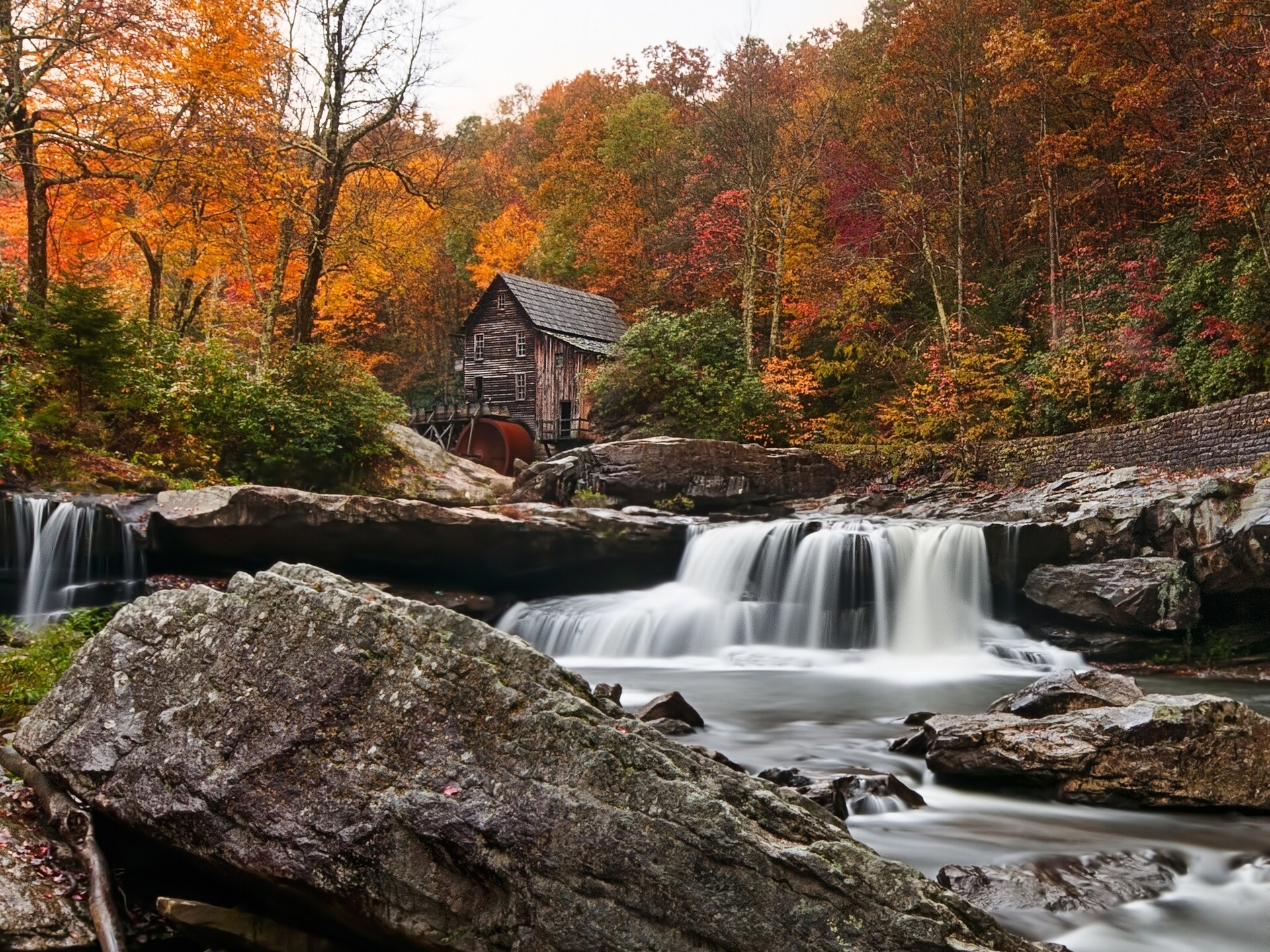 river, Mill, Forest, Autumn, Fall, Waterfall Wallpaper