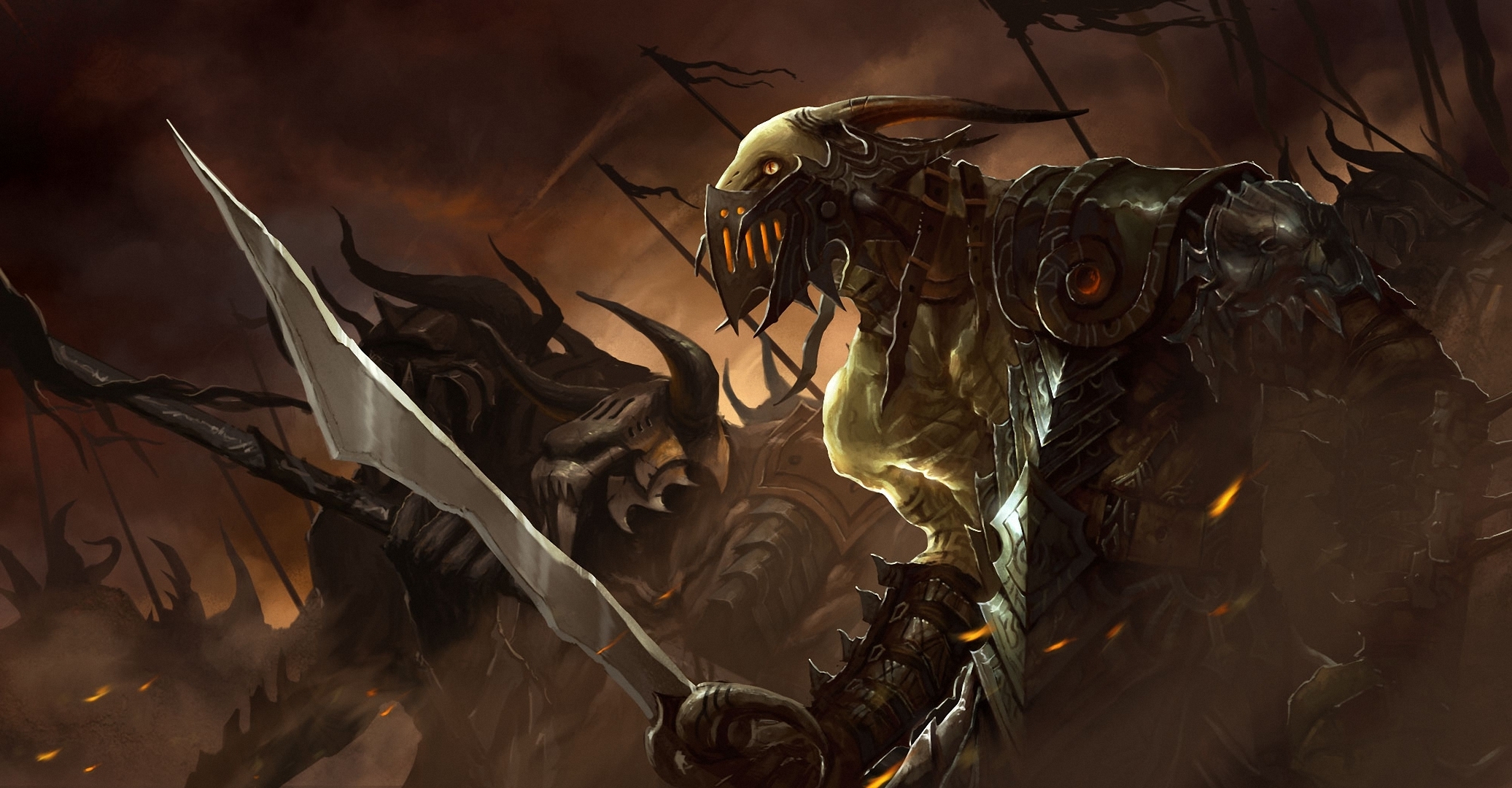 monster, Warrior, Armor, Sword, Fantasy, Demon Wallpaper
