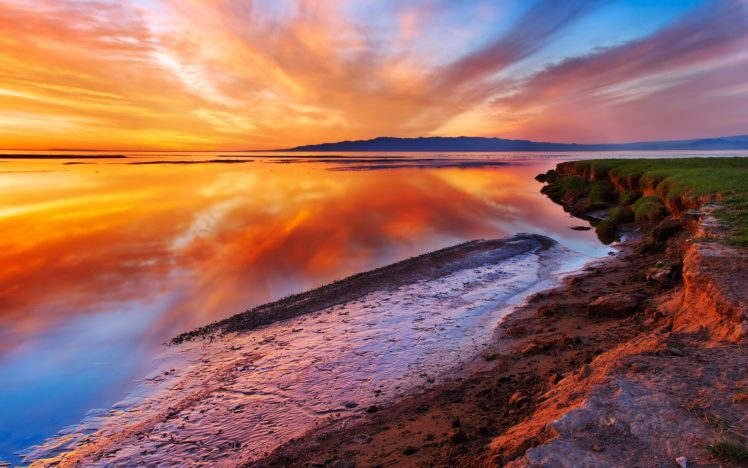 sunset, Landscapes, Nature, Reflections HD Wallpaper Desktop Background