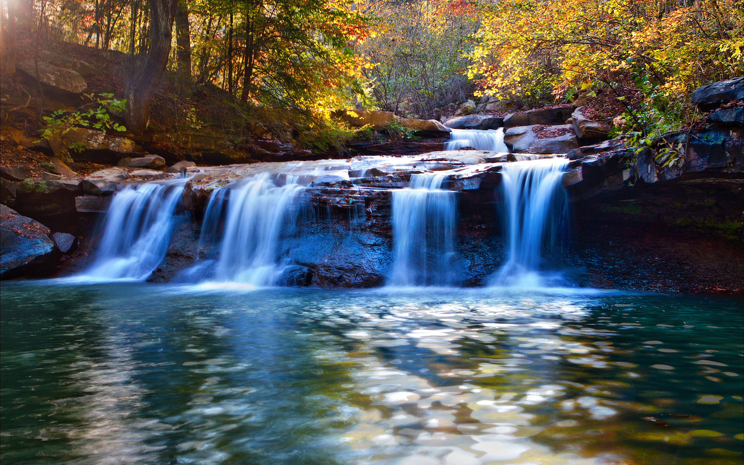 river, Waterfall, Autumn Wallpaper