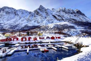 norway, Mountains, Houses, Winter, Snow, Marina, Landscape