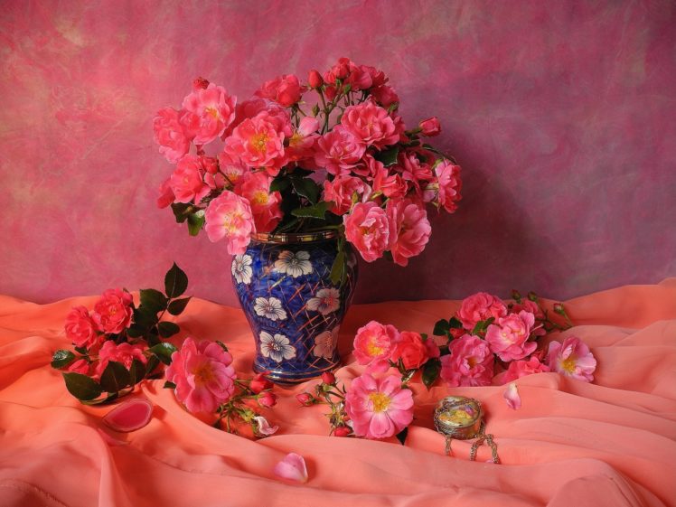 roses, Vase, Pink, Color, Flowers, Bouquet, Still, Life HD Wallpaper Desktop Background