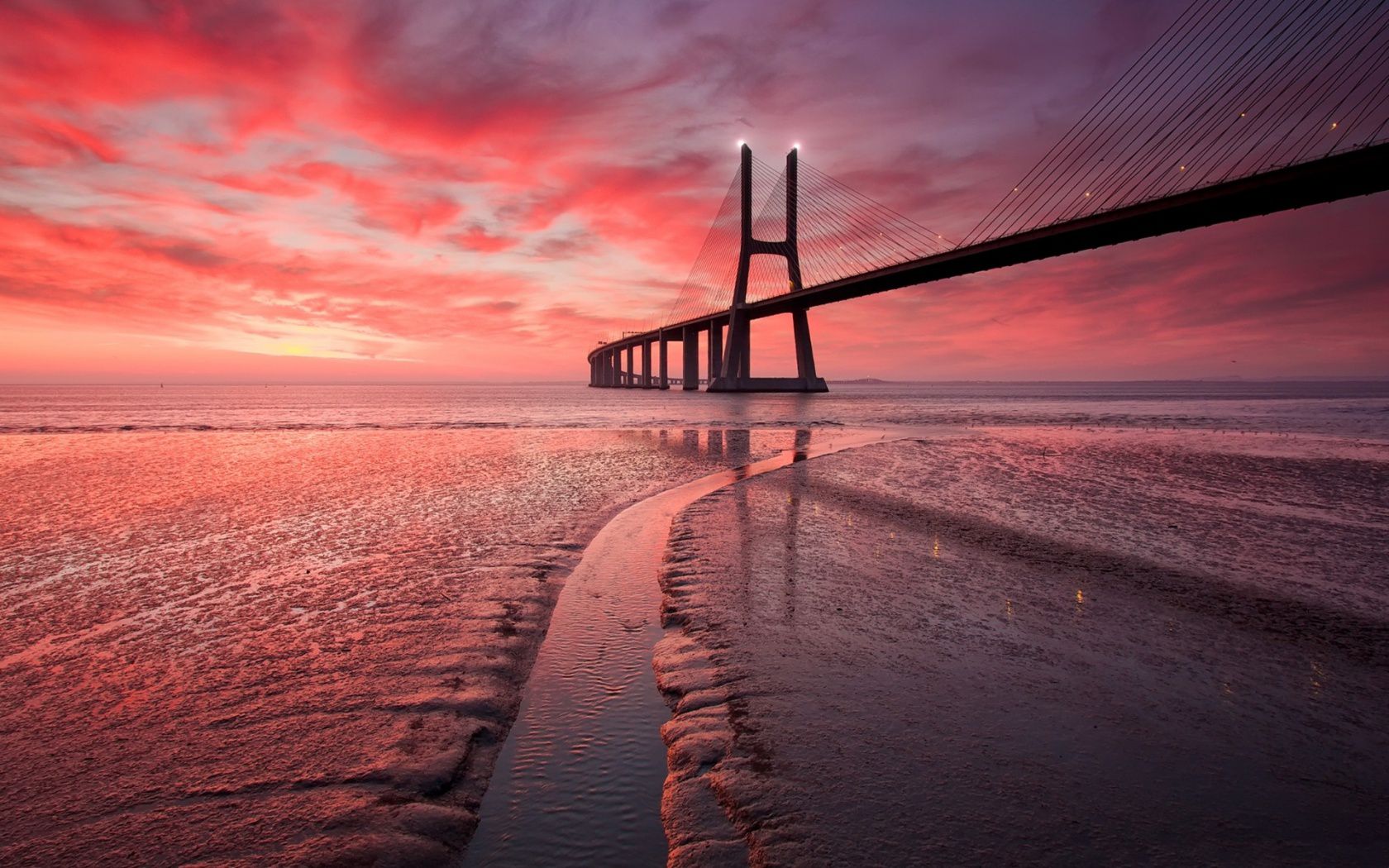 bridge, Sunset Wallpaper