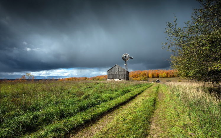 landscape, Field, House, Clouds, Rain HD Wallpaper Desktop Background