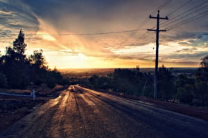 sunset, Road, Landscape