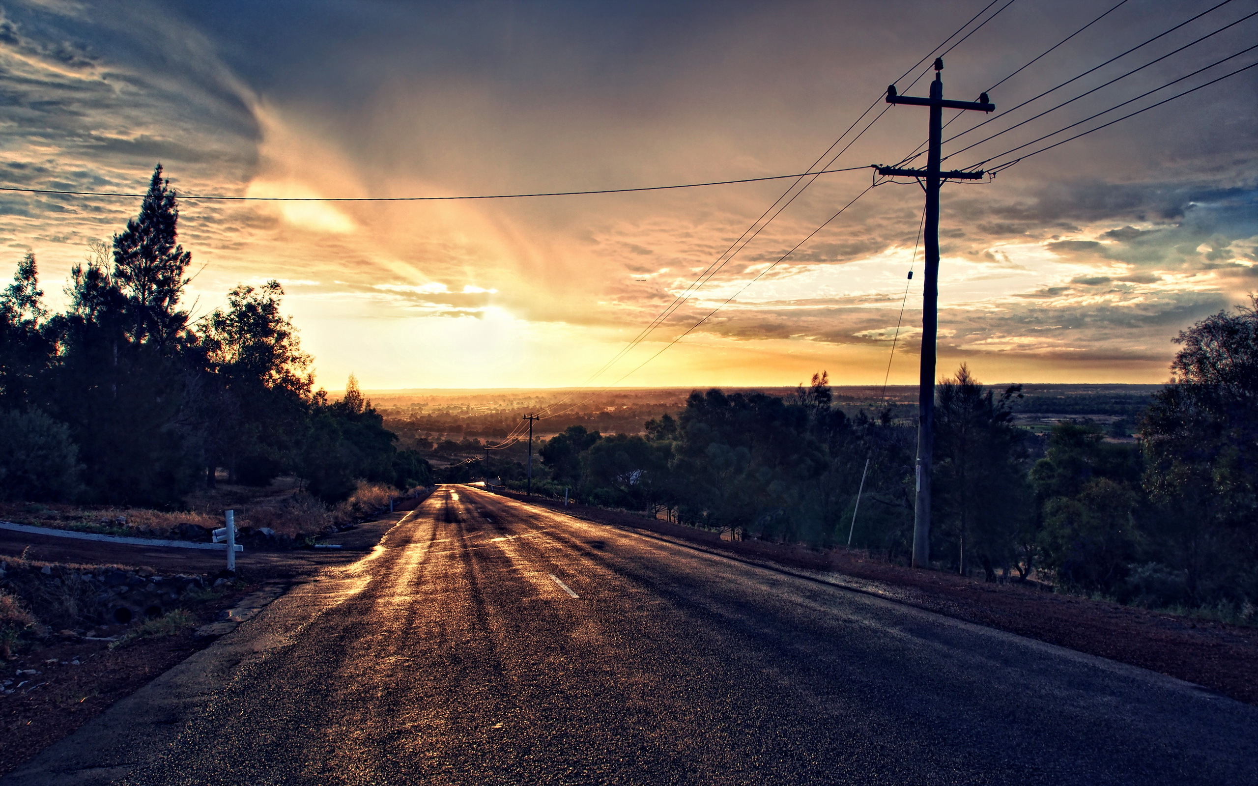 sunset, Road, Landscape Wallpaper
