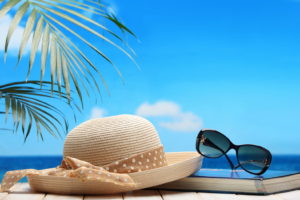 beach, Straw, Hat, Sunglasses, Book