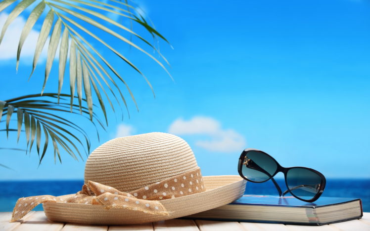 beach, Straw, Hat, Sunglasses, Book HD Wallpaper Desktop Background