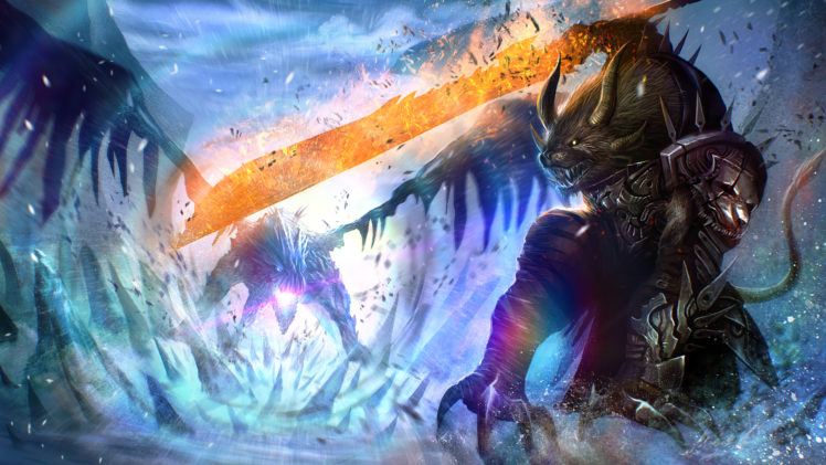 guild, Wars, 2, Warrior, Monster, Dragon, Horns, Armor, Game, Fantasy HD Wallpaper Desktop Background
