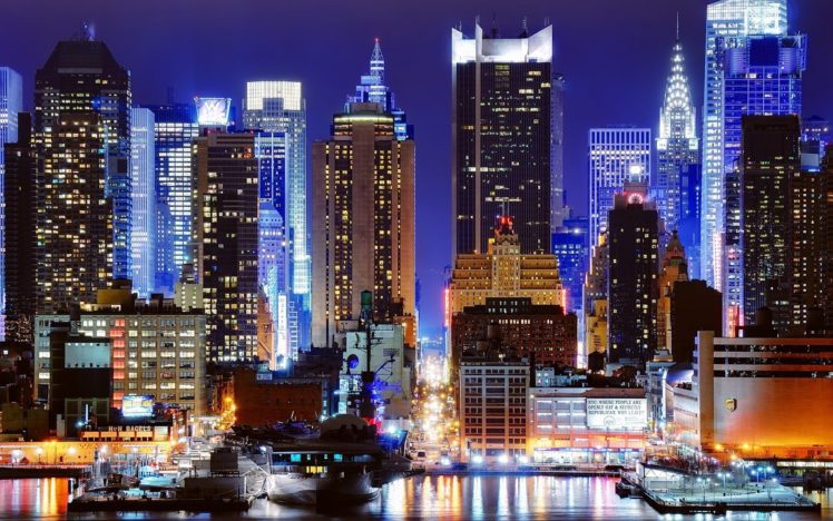 cityscapes, Night, New, York, City, Harbour, City, Lights HD Wallpaper Desktop Background